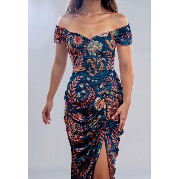 NWT Averie  Halley Flowery Cobalt Blue Ruched Floral Sz M - Picture 1 of 5